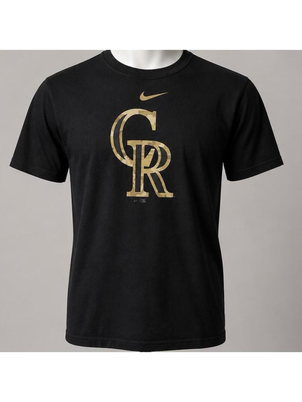Men's Colorado Rockies Nike Black Camo Logo Team T-Shirt Size Large